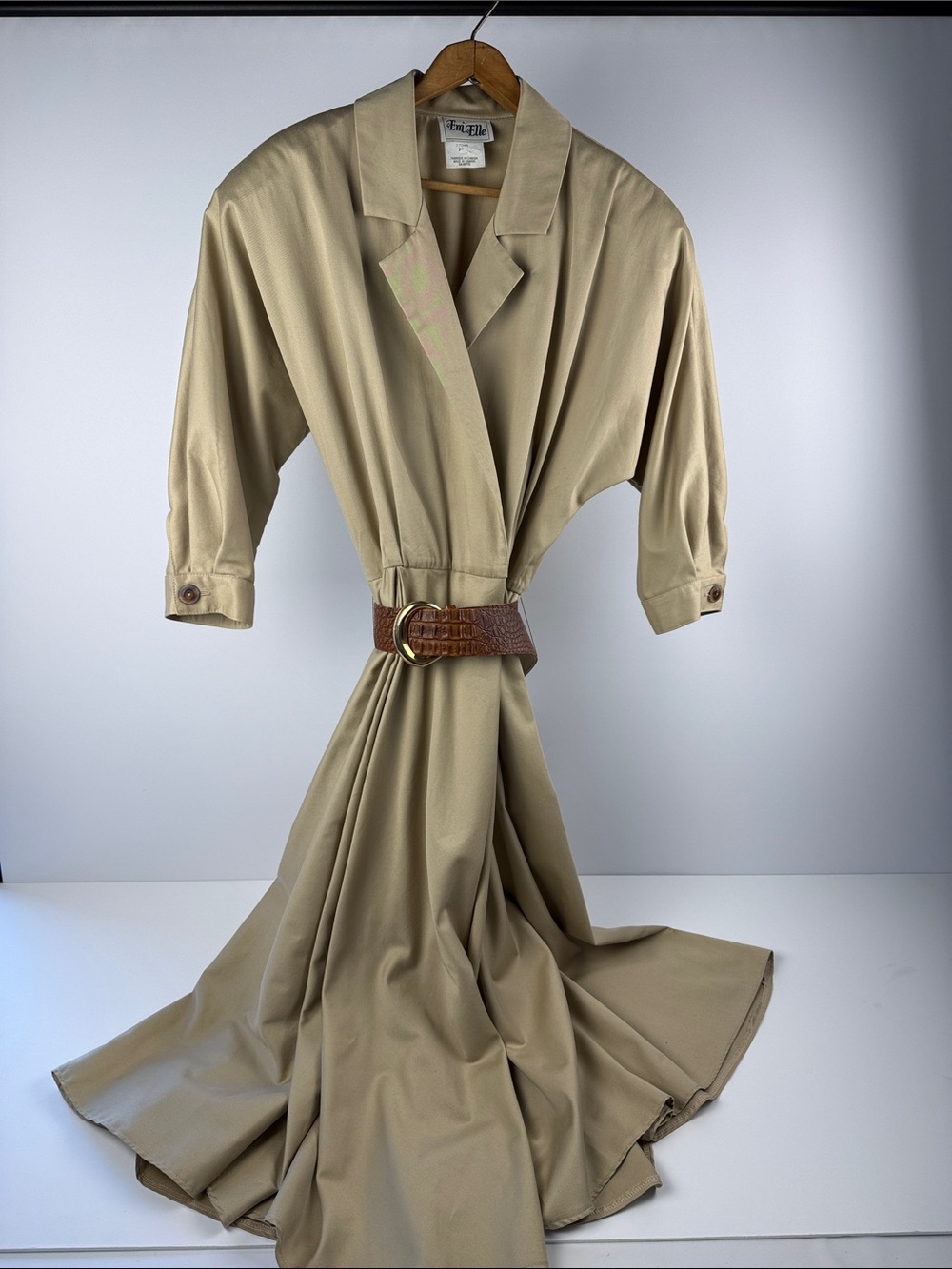 Emi Elle Tan Midi Shirt Dress with Brown Croc Belt